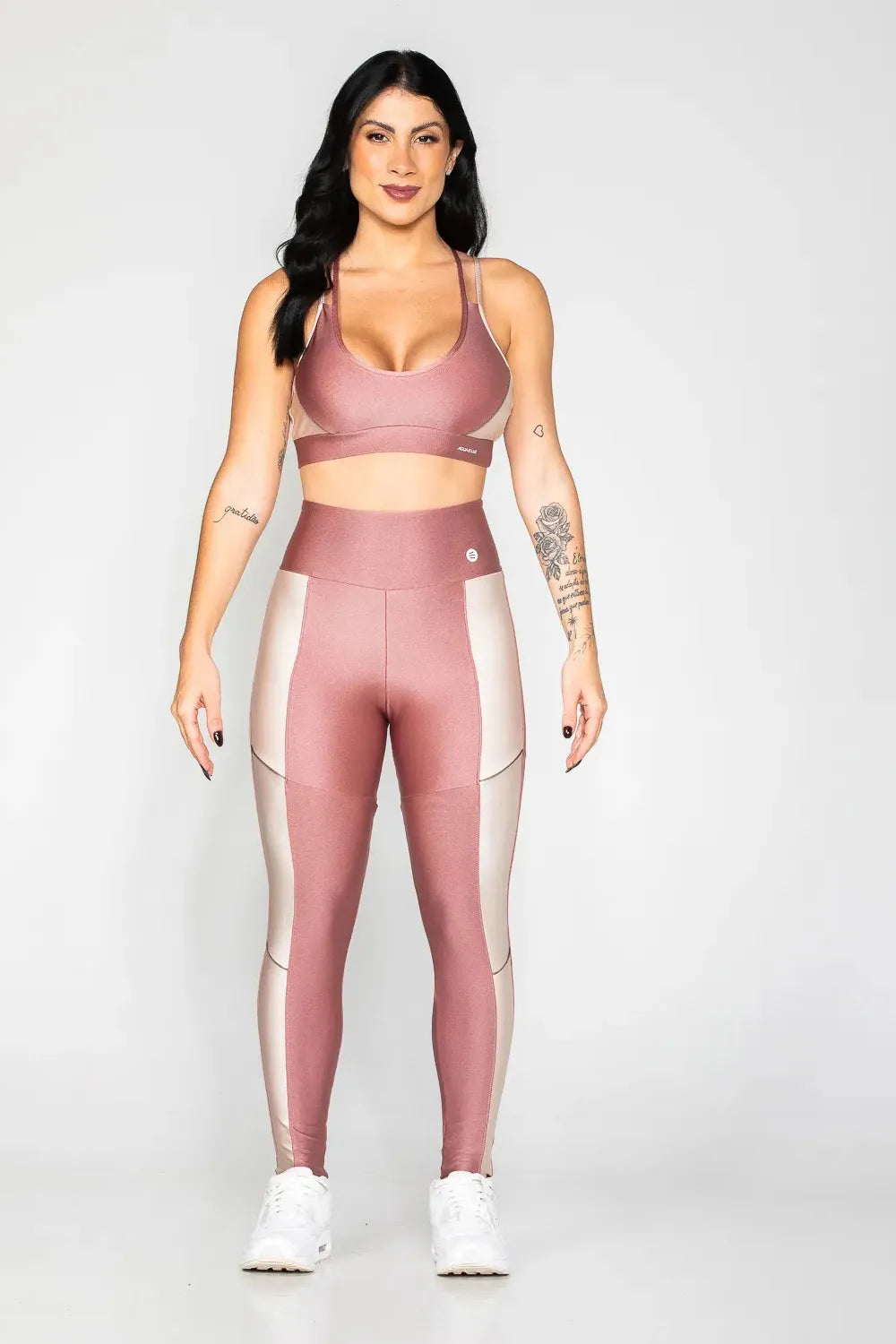 Calça legging poliamida rosa pastel com detalhe base e friso ♡Ref.: 967