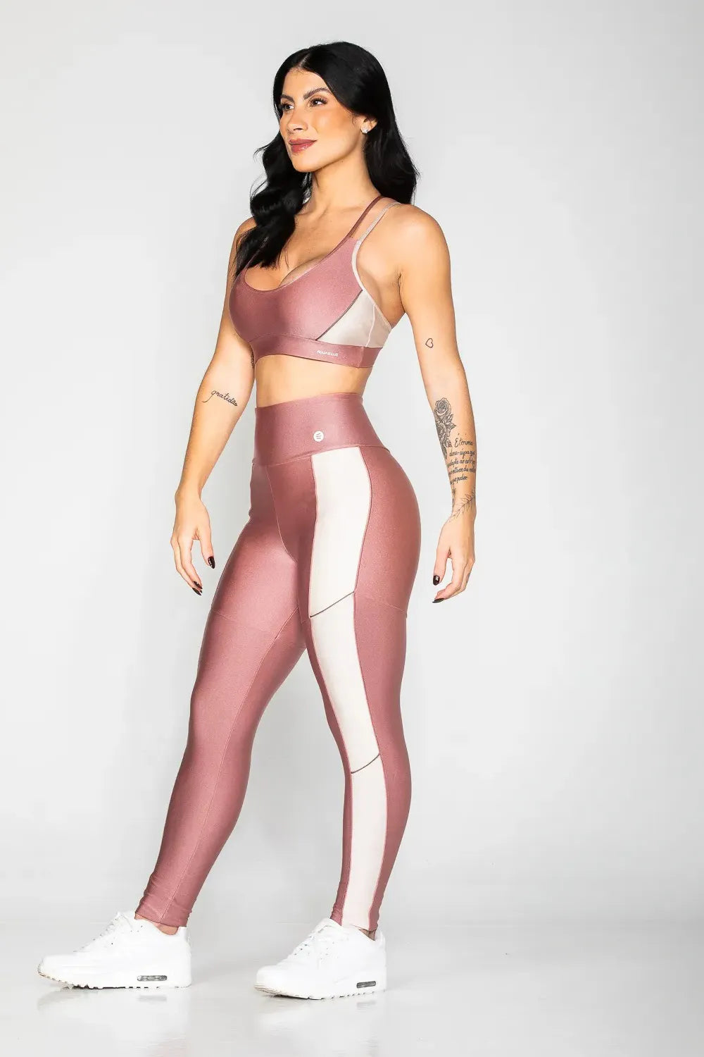 Calça legging poliamida rosa pastel com detalhe base e friso ♡Ref.: 967