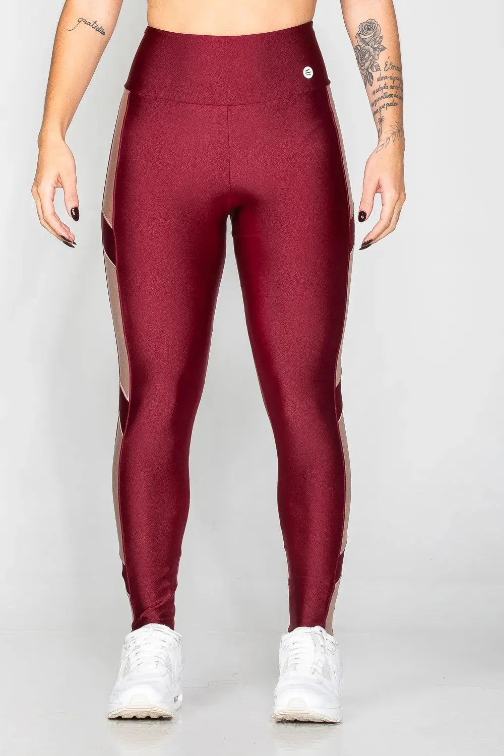 Calça legging poliamida cereja com detalhe nude ♡Ref.: 964