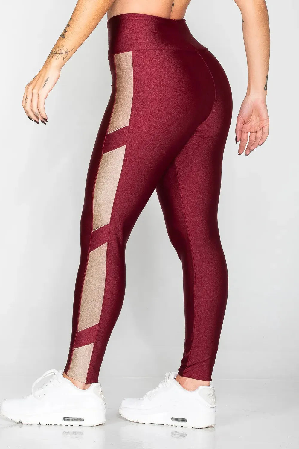 Calça legging poliamida cereja com detalhe nude ♡Ref.: 964