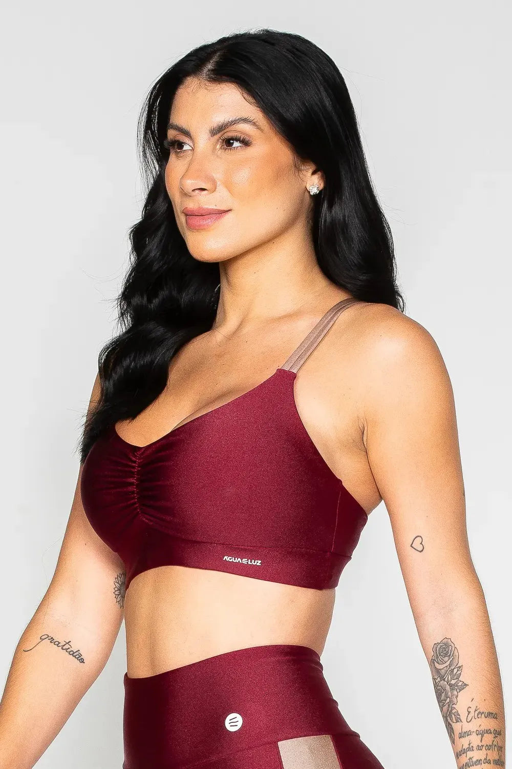 Top Desportivo cereja franzido com alças nudes ♡Ref.: 963