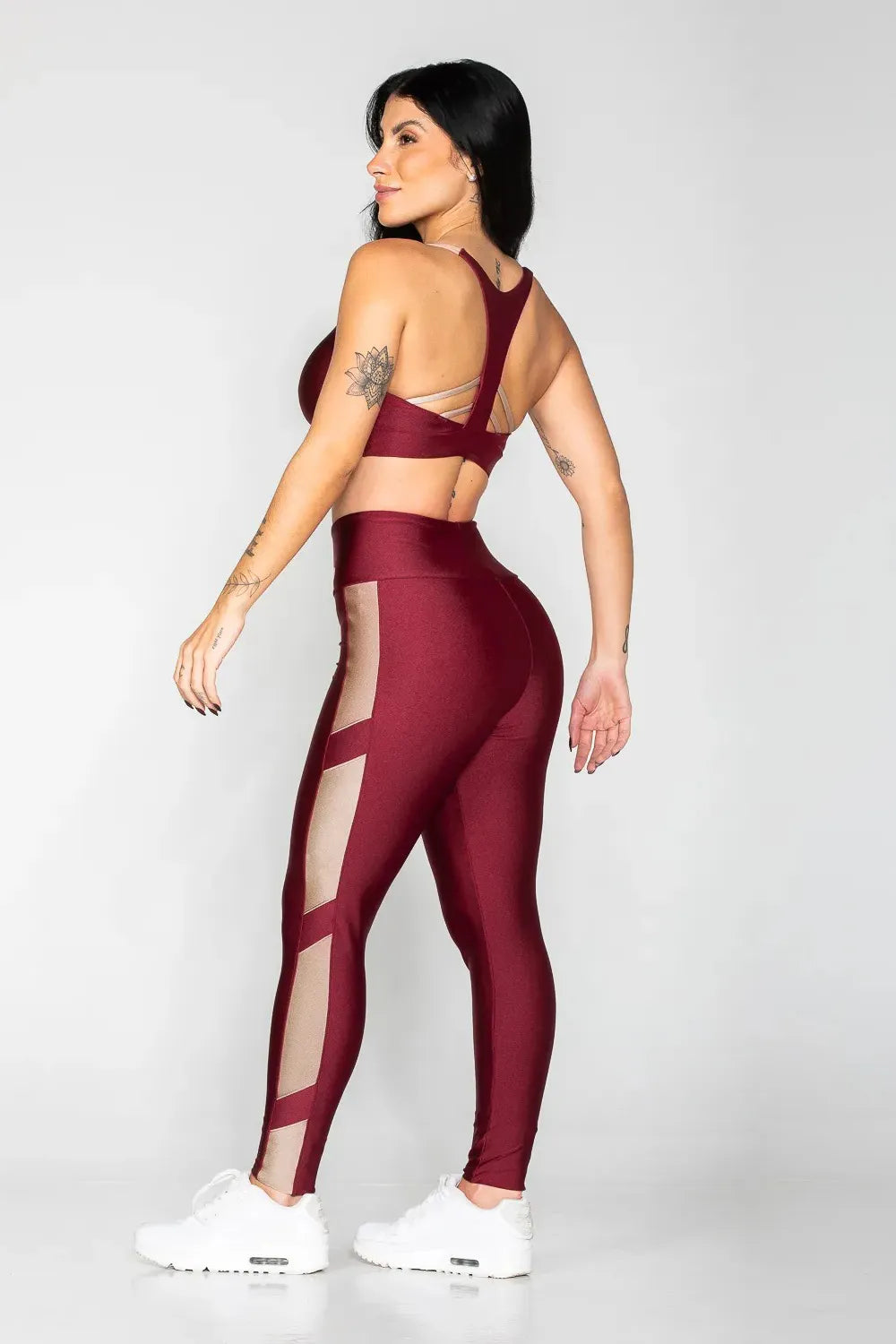 Calça legging poliamida cereja com detalhe nude ♡Ref.: 964