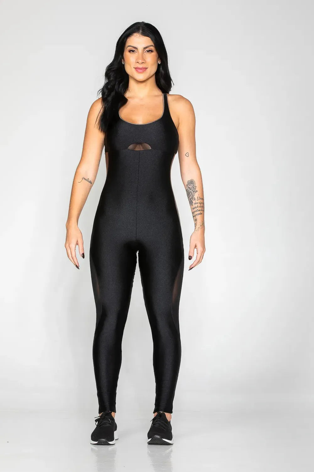 Macacão Desportivo preto com detalhe castanho e tule ♡Ref.: 953