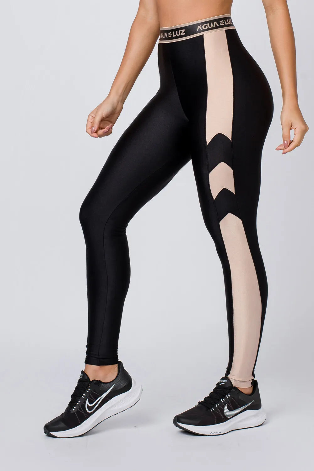 Calça legging feminina poliamida preta com recorte nude e elástico personalizado ♡Ref.: 853