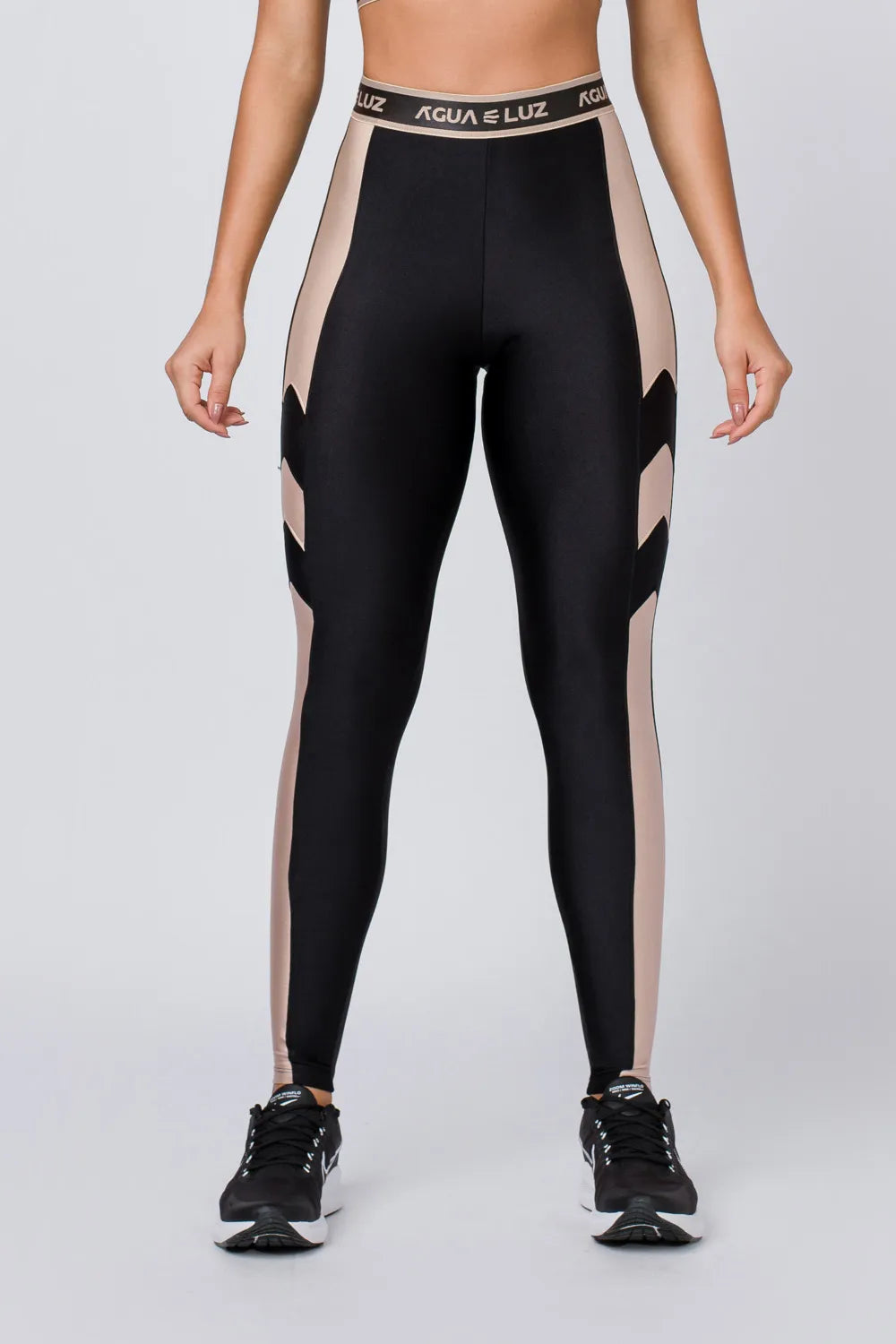Calça legging feminina poliamida preta com recorte nude e elástico personalizado ♡Ref.: 853