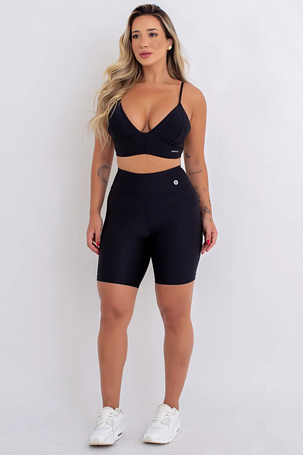 Bermuda ciclismo poliamida preta feminina ♡Ref.: 383