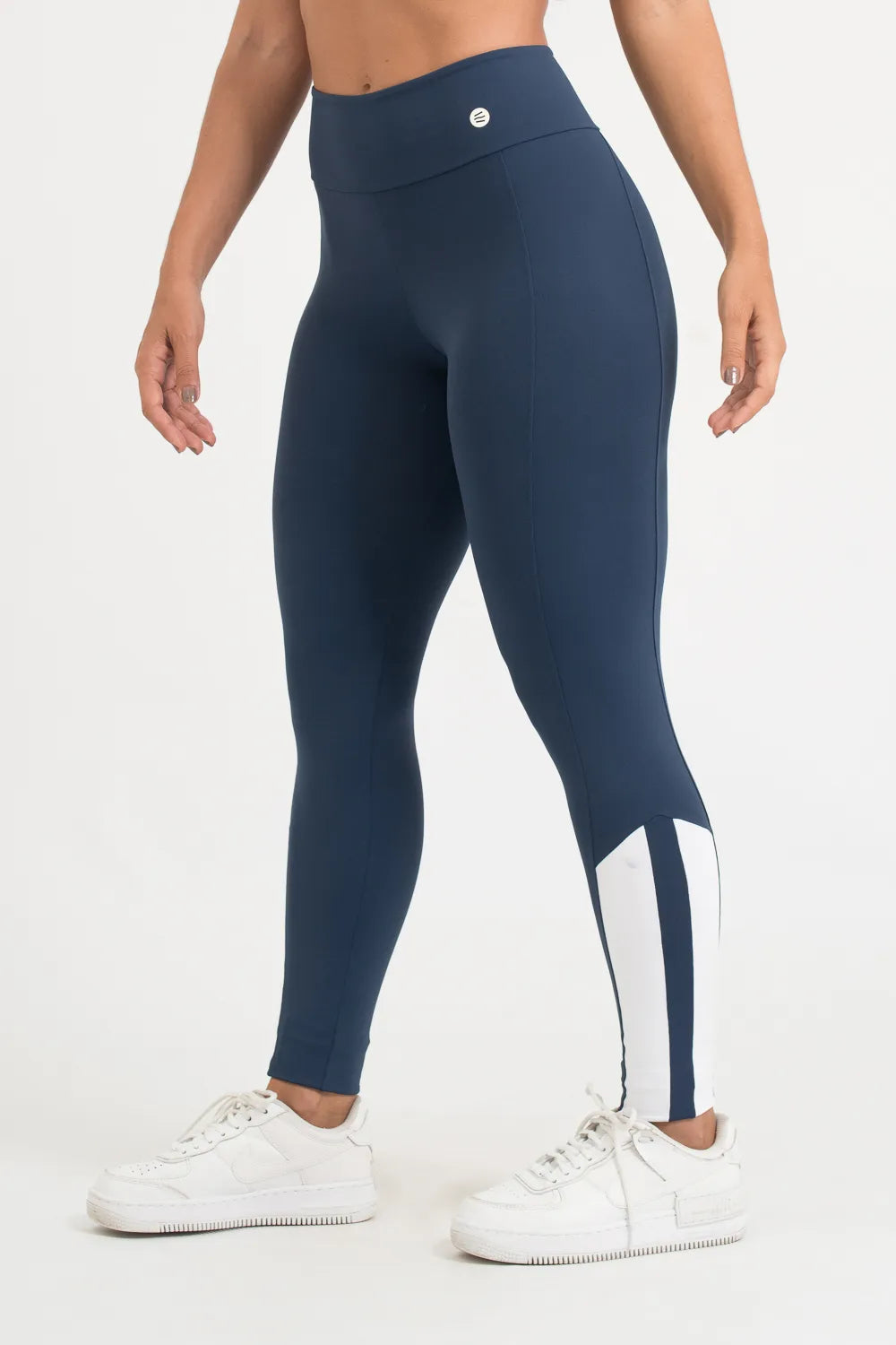 Calça legging poliamida confort azul marinho com recorte branco ♡Ref.: 214