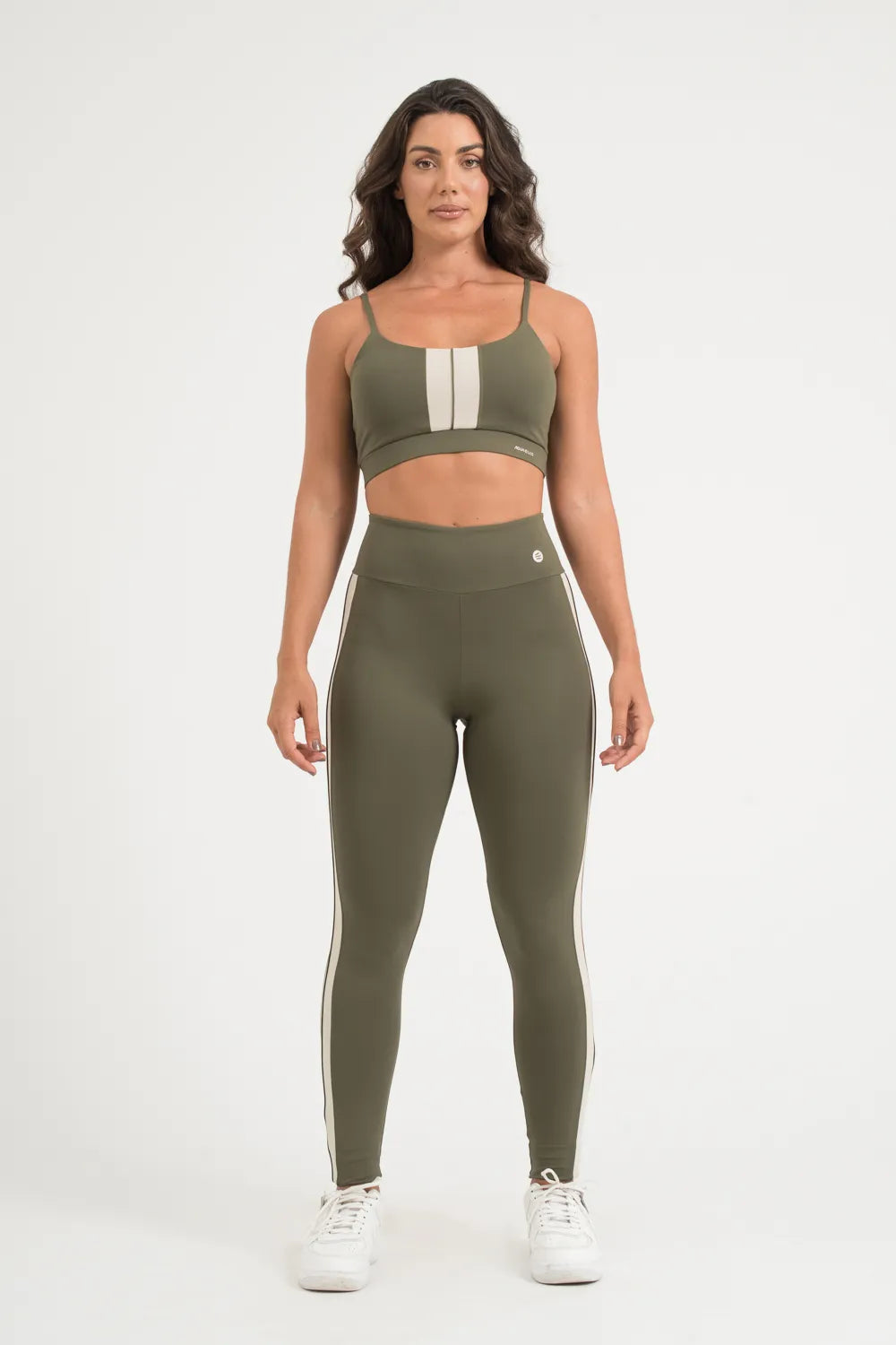 Calça legging confort verde oliva com detalhe lateral gelo ♡Ref.: 217