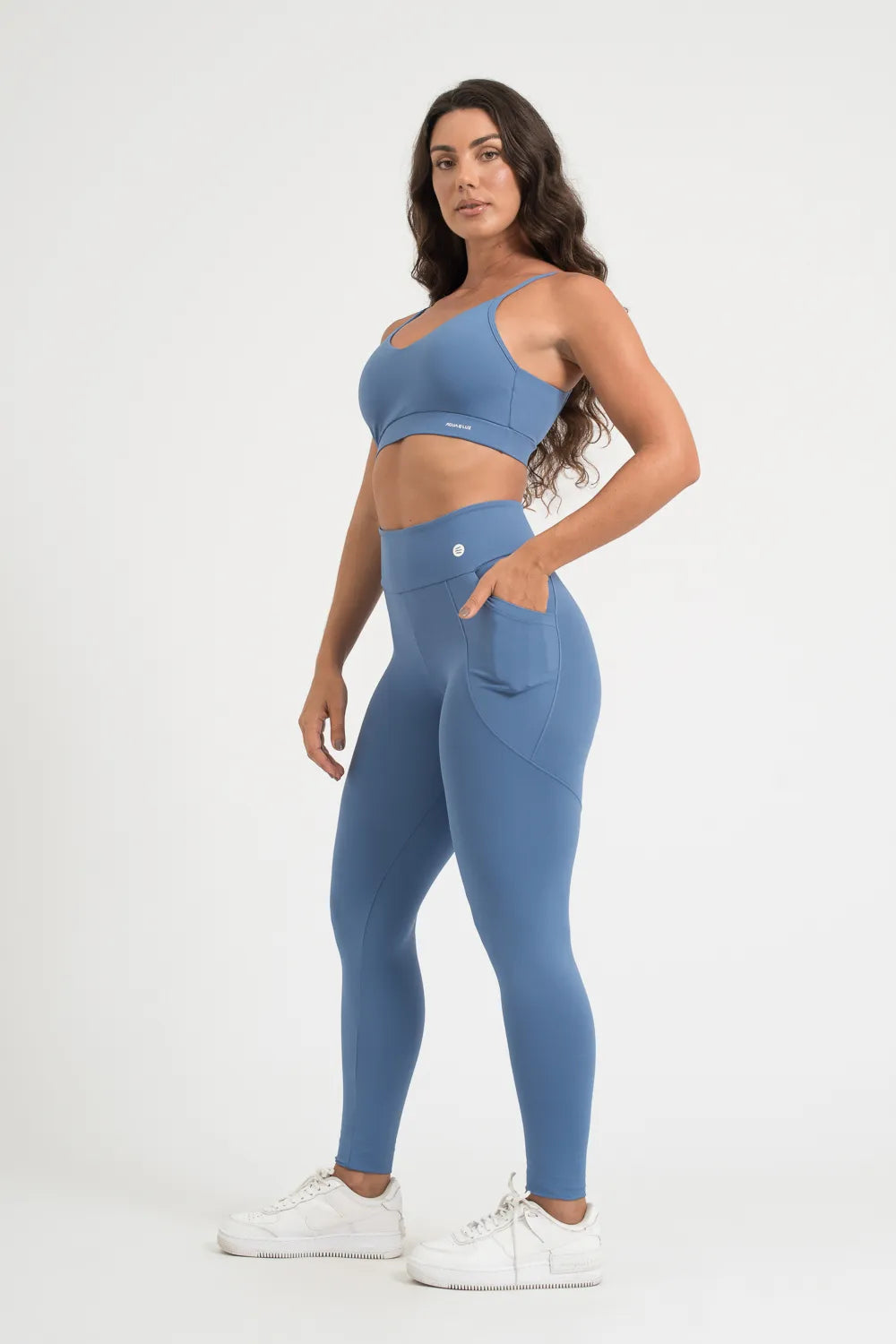 Calça legging poliamida confort azul sereno com bolso unilateral ♡Ref.: 224