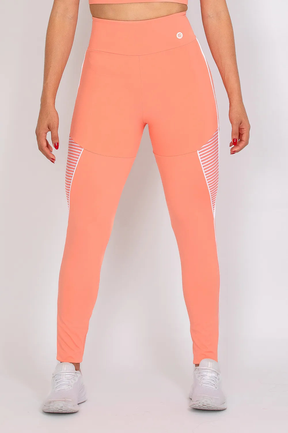 Calça legging poliamida Adaptiv pêssego com detalhe em listras ♡Ref.: 233