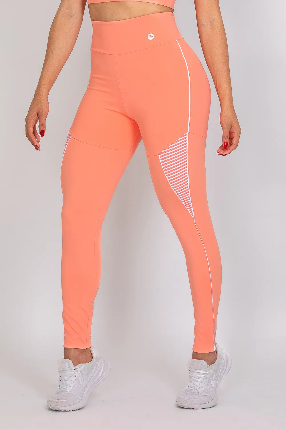 Calça legging poliamida Adaptiv pêssego com detalhe em listras ♡Ref.: 233