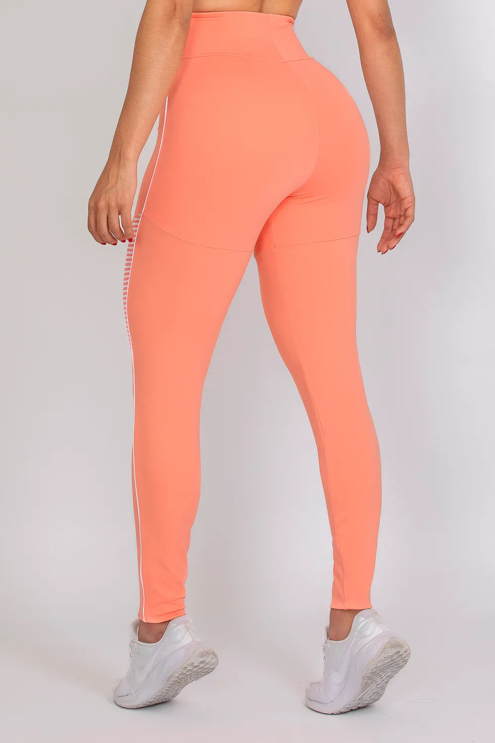 Calça legging poliamida Adaptiv pêssego com detalhe em listras ♡Ref.: 233