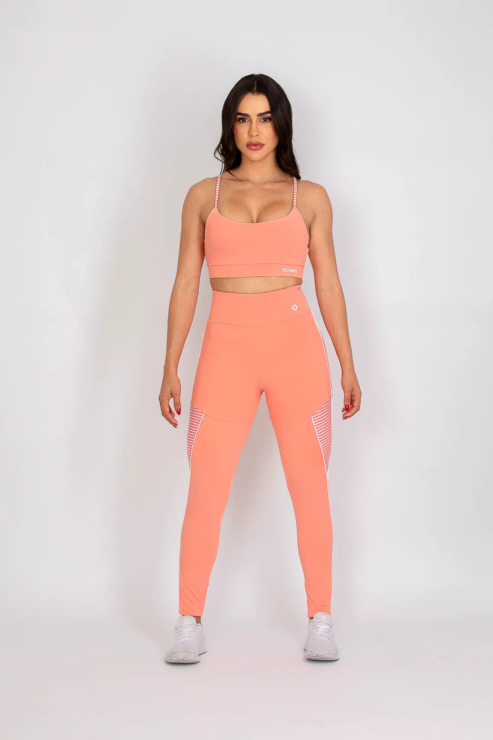 Calça legging poliamida Adaptiv pêssego com detalhe em listras ♡Ref.: 233