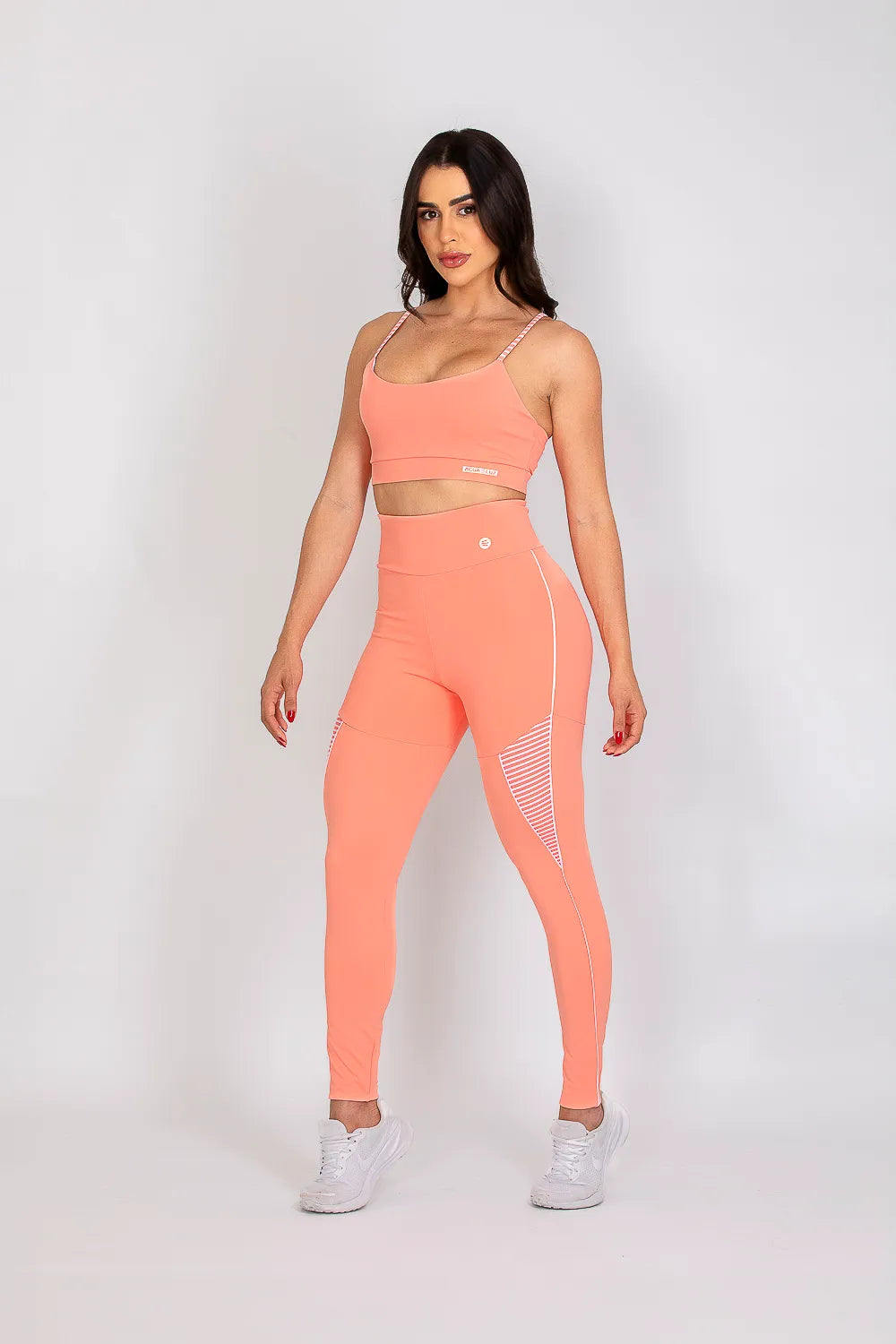 Calça legging poliamida Adaptiv pêssego com detalhe em listras ♡Ref.: 233