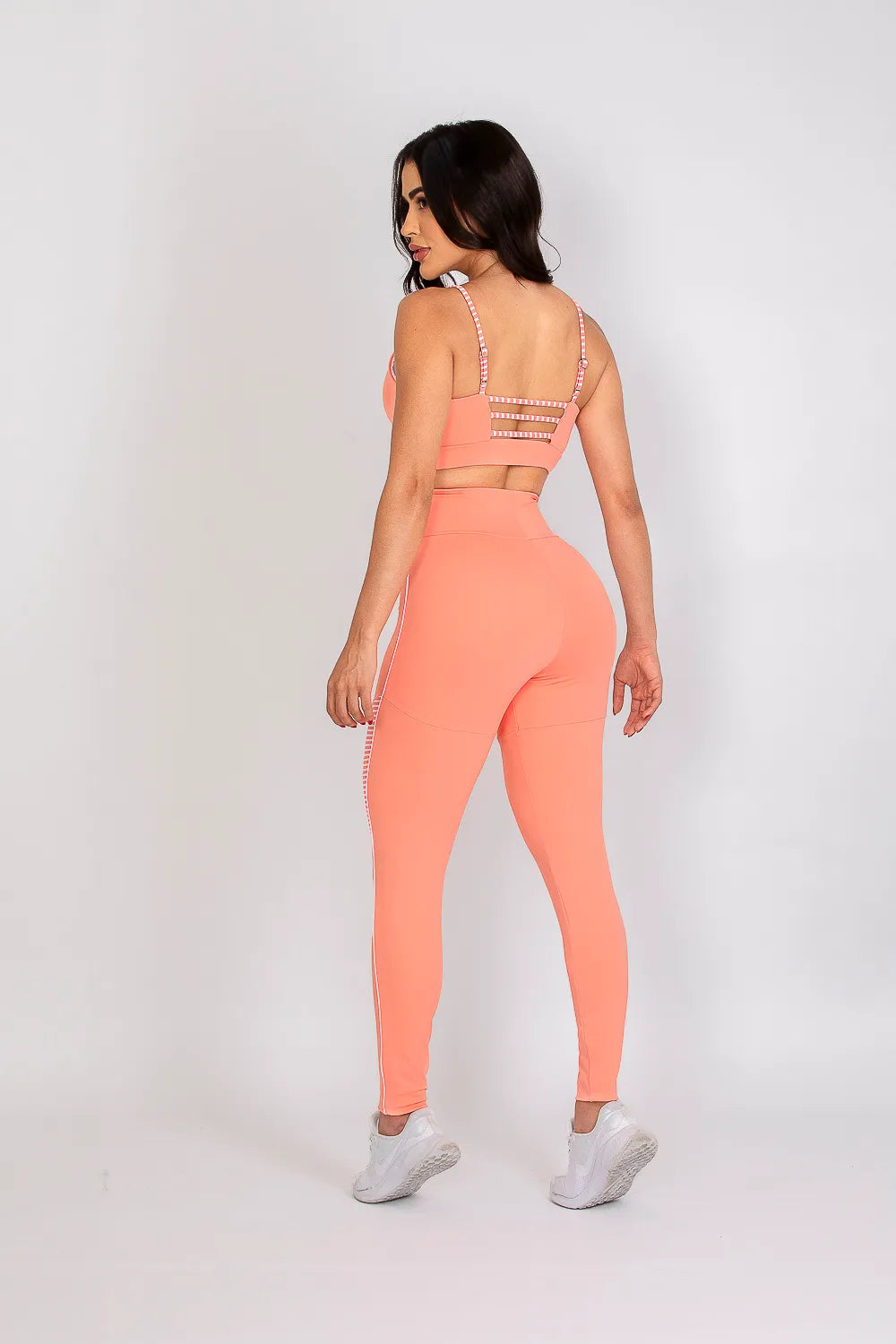 Calça legging poliamida Adaptiv pêssego com detalhe em listras ♡Ref.: 233