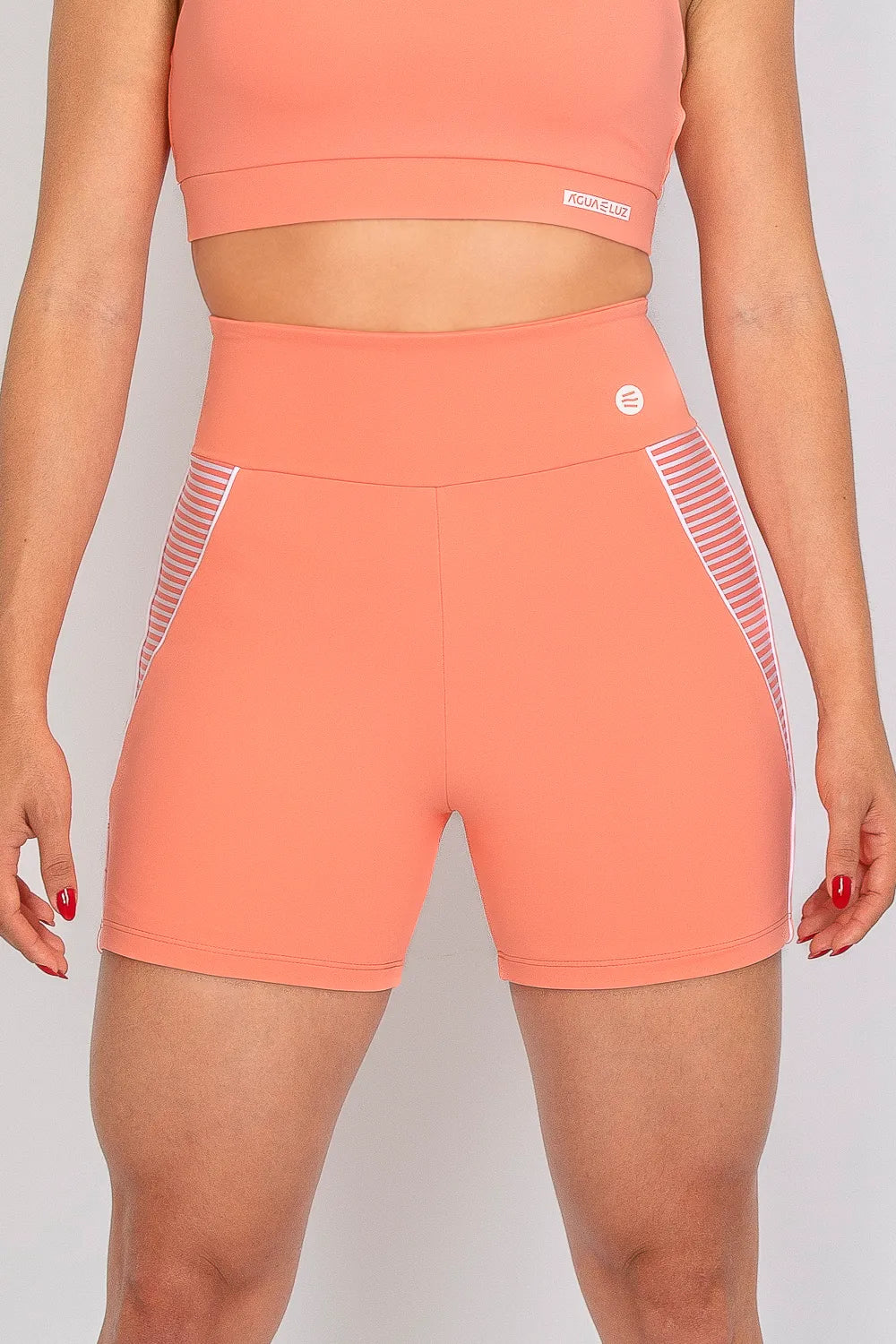 Short poliamida Adaptiv pêssego com detalhe em listras ♡Ref.: 234