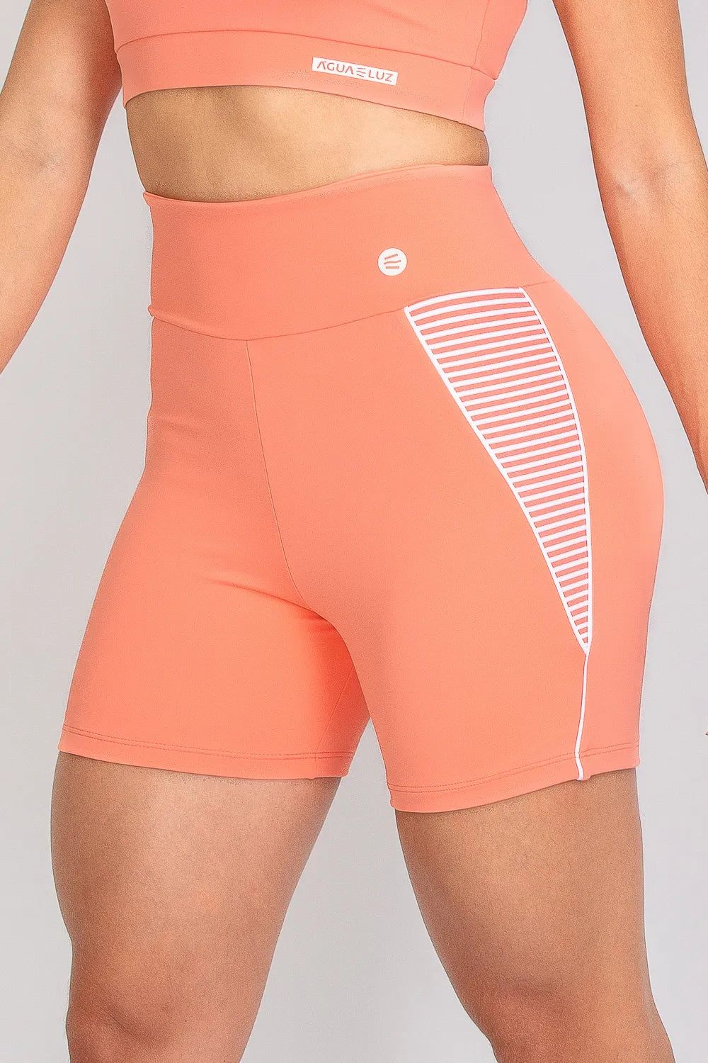 Short poliamida Adaptiv pêssego com detalhe em listras ♡Ref.: 234