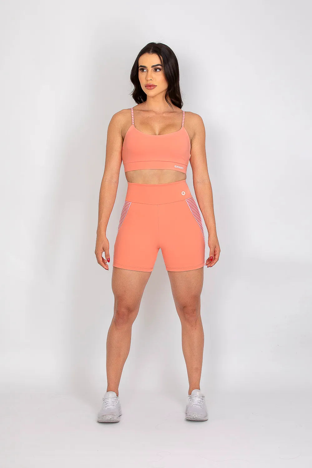 Short poliamida Adaptiv pêssego com detalhe em listras ♡Ref.: 234