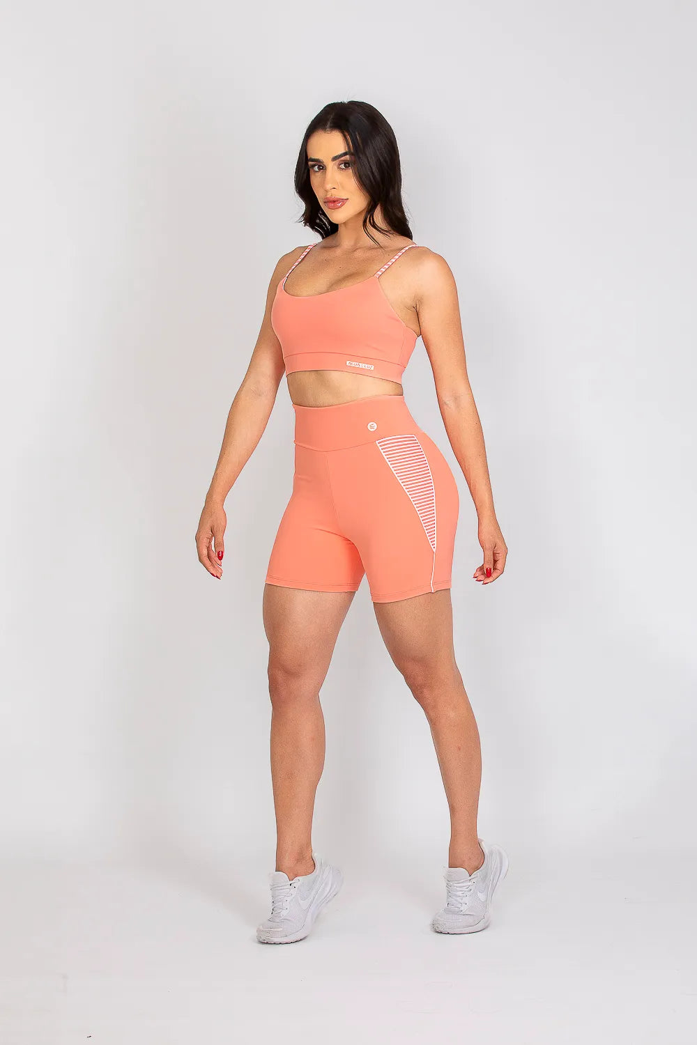 Short poliamida Adaptiv pêssego com detalhe em listras ♡Ref.: 234