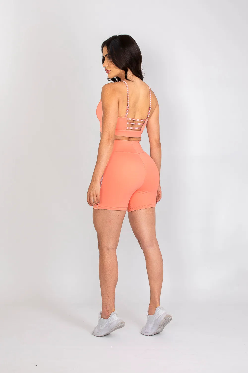 Short poliamida Adaptiv pêssego com detalhe em listras ♡Ref.: 234