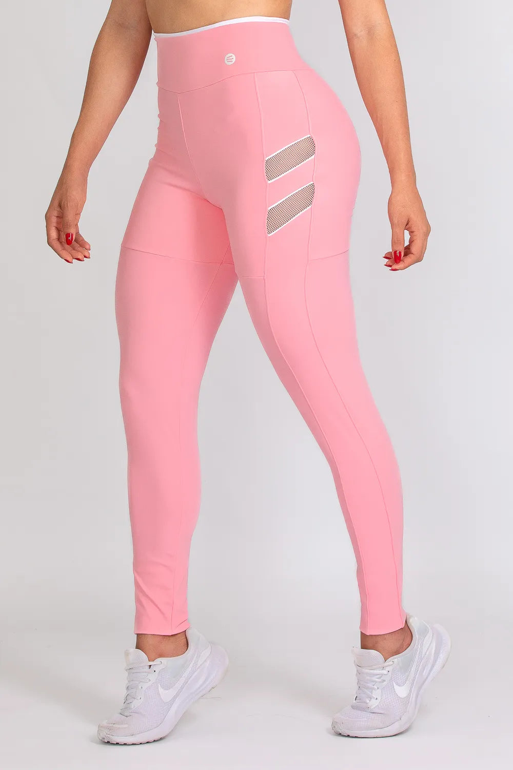 Calça legging poliamida Adaptiv rosa bebê com tela branca ♡Ref.: 239