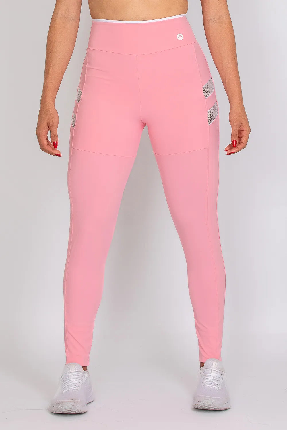 Calça legging poliamida Adaptiv rosa bebê com tela branca ♡Ref.: 239