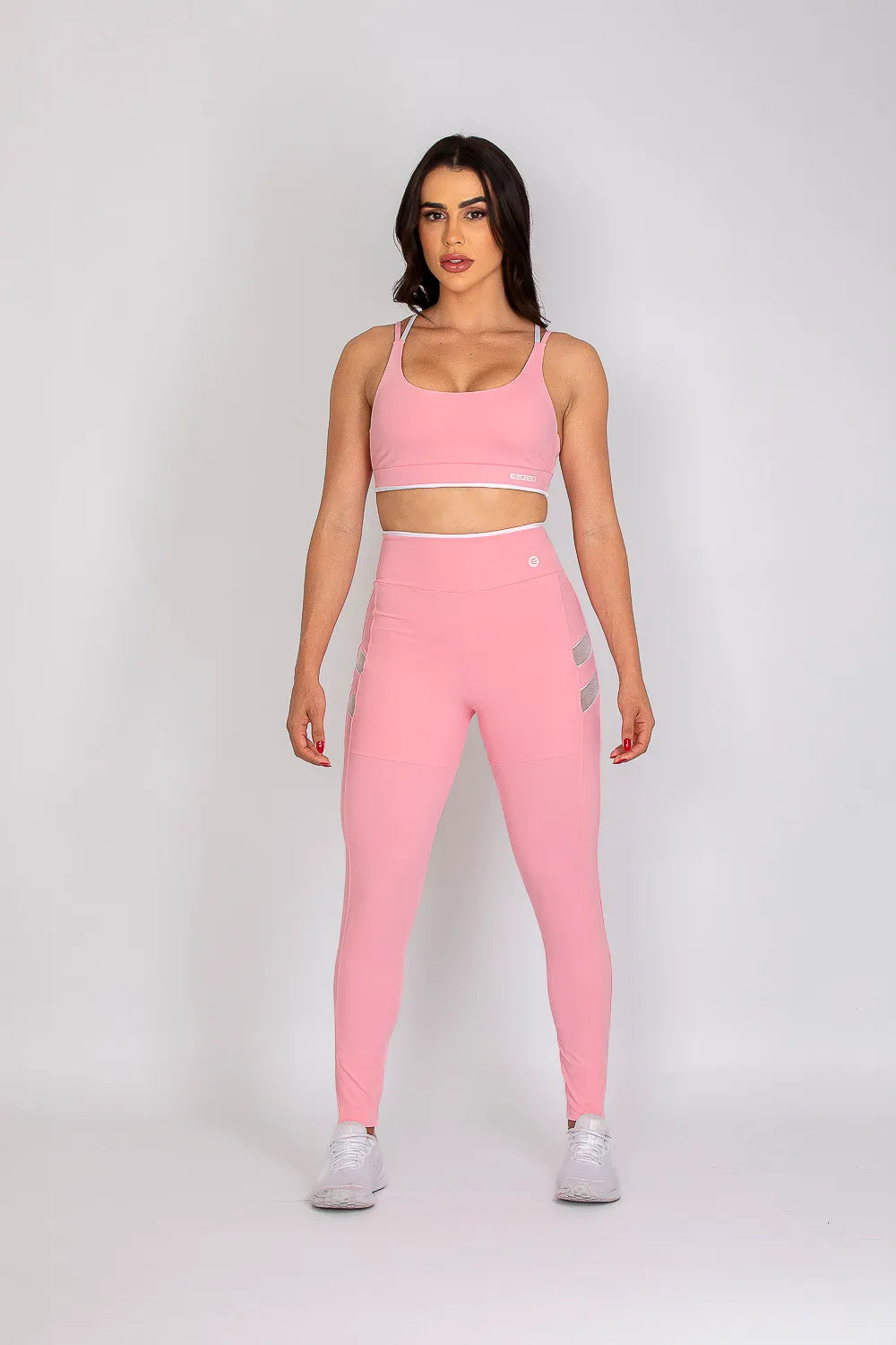 Calça legging poliamida Adaptiv rosa bebê com tela branca ♡Ref.: 239