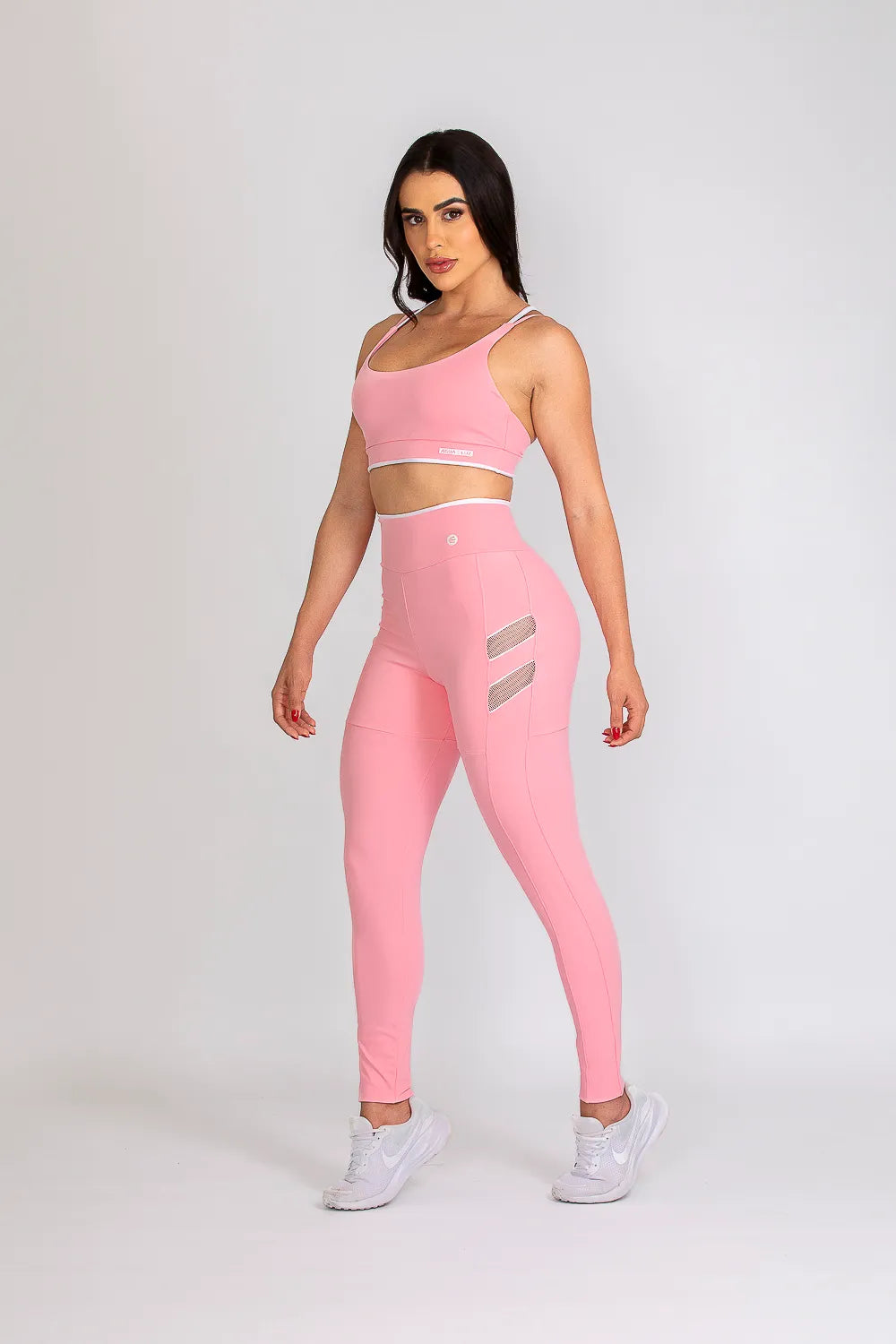 Calça legging poliamida Adaptiv rosa bebê com tela branca ♡Ref.: 239