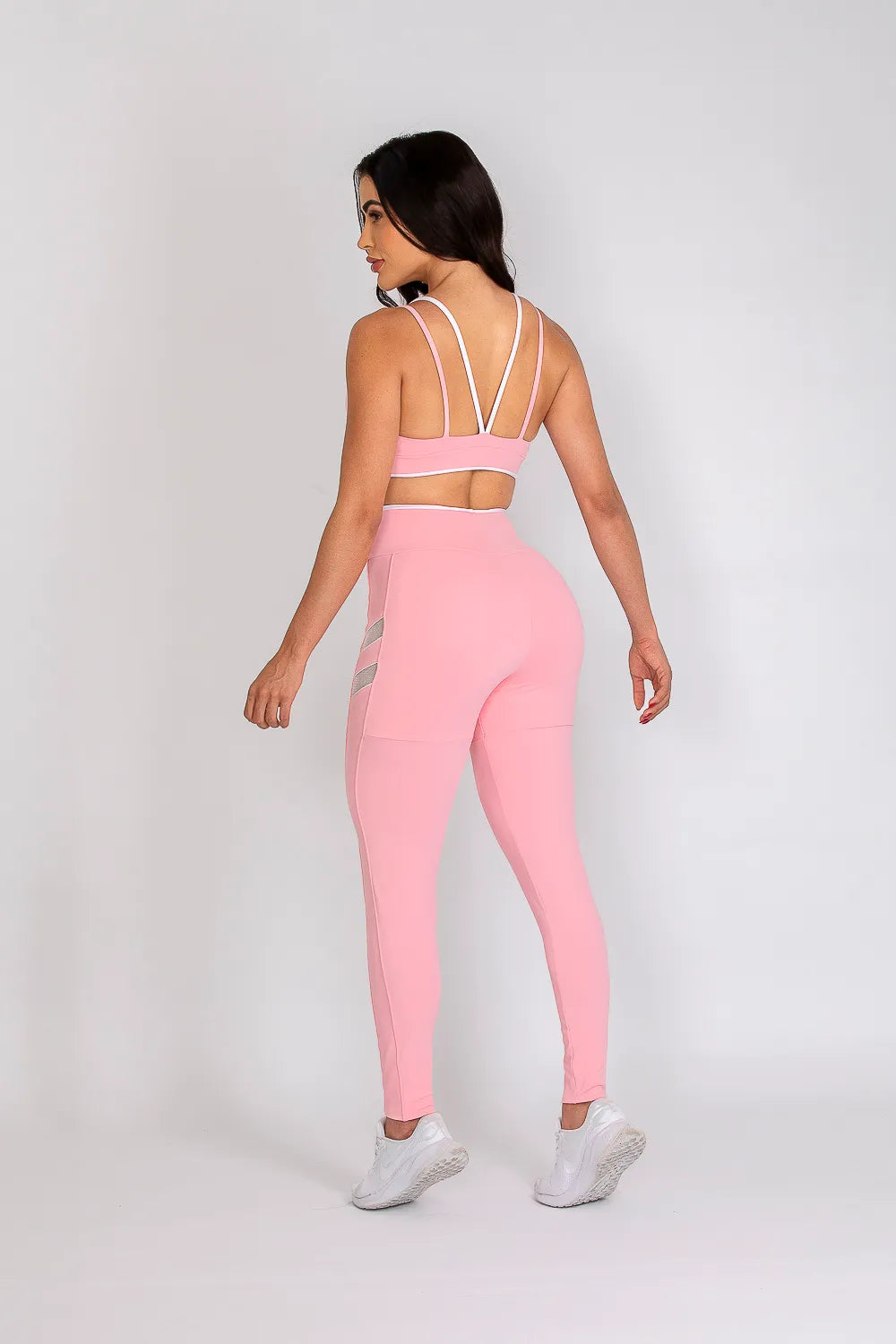 Calça legging poliamida Adaptiv rosa bebê com tela branca ♡Ref.: 239