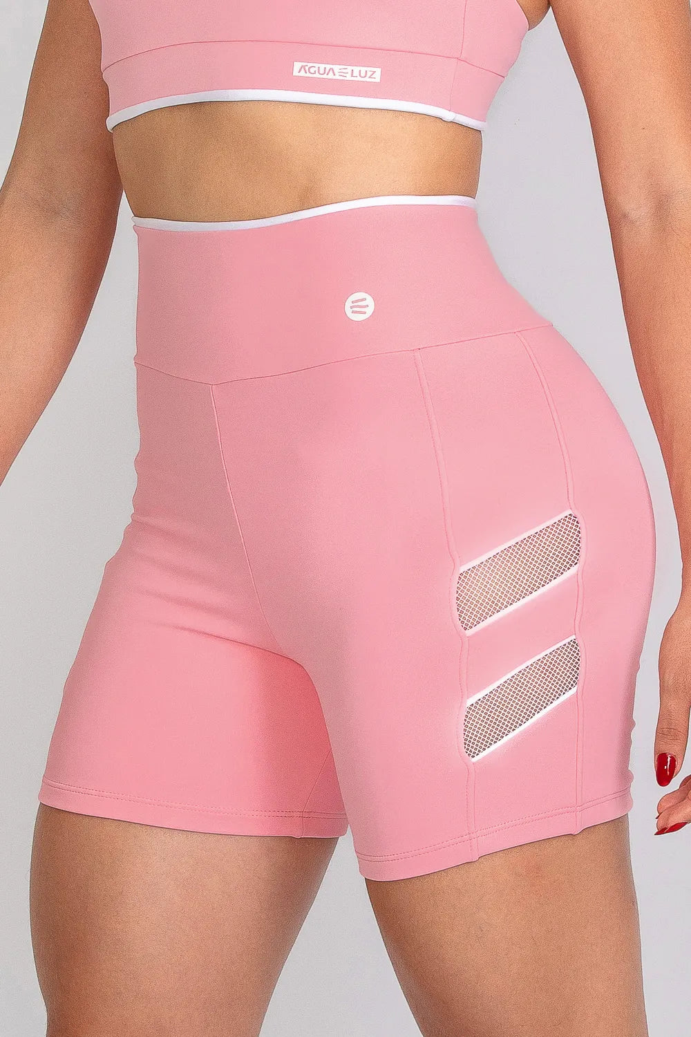 Short poliamida Adaptiv rosa bebê com tela branca ♡Ref.: 240