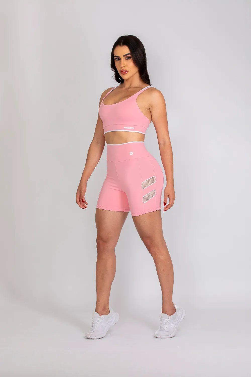 Short poliamida Adaptiv rosa bebê com tela branca ♡Ref.: 240