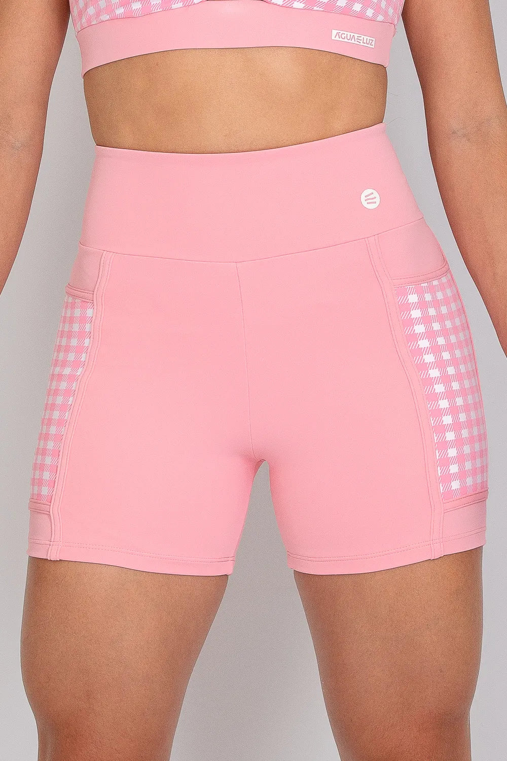 Short poliamida Adaptiv rosa com bolso xadrez ♡Ref.: 242