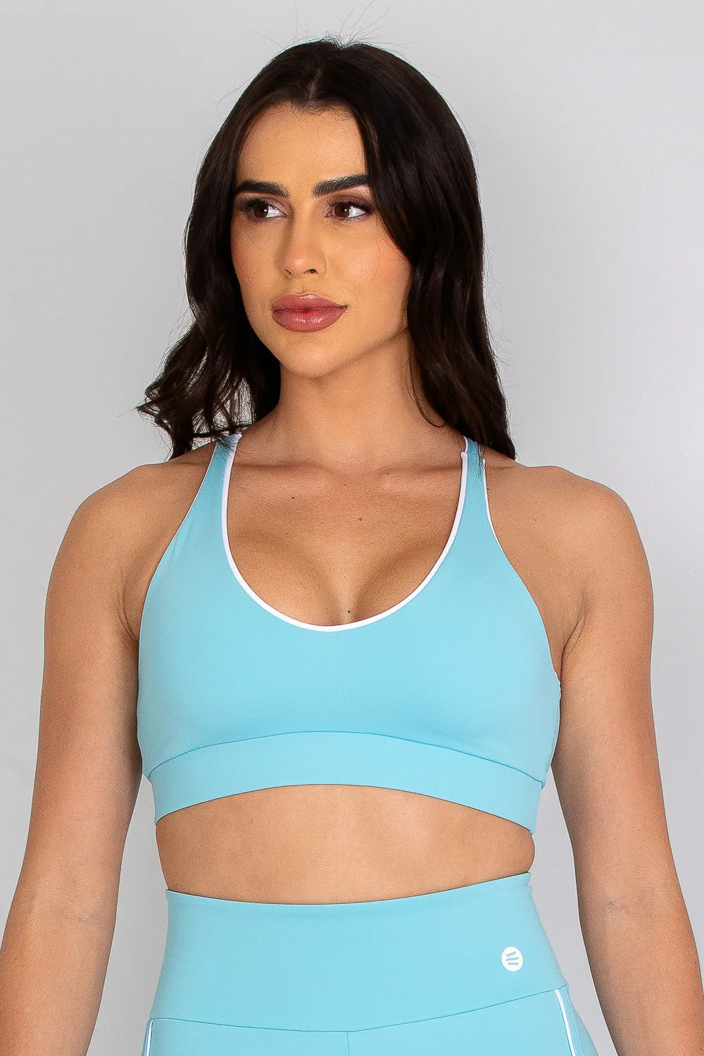 Top com alças cruzadas poliamida Adaptiv azul pastel e detalhe branco ♡Ref.: 246