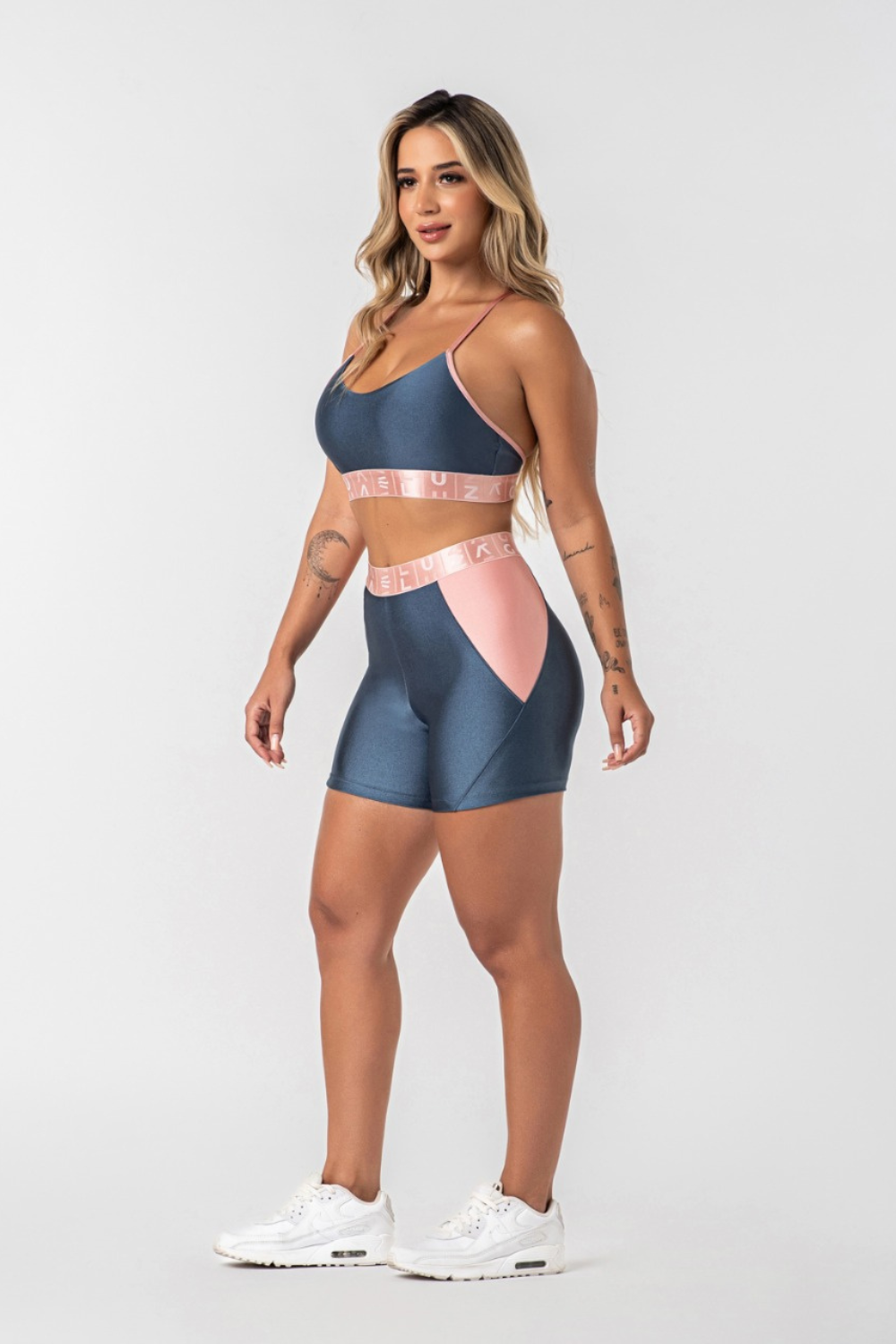 Short poliamida azul porcelana com elástico ♡Ref.: 832