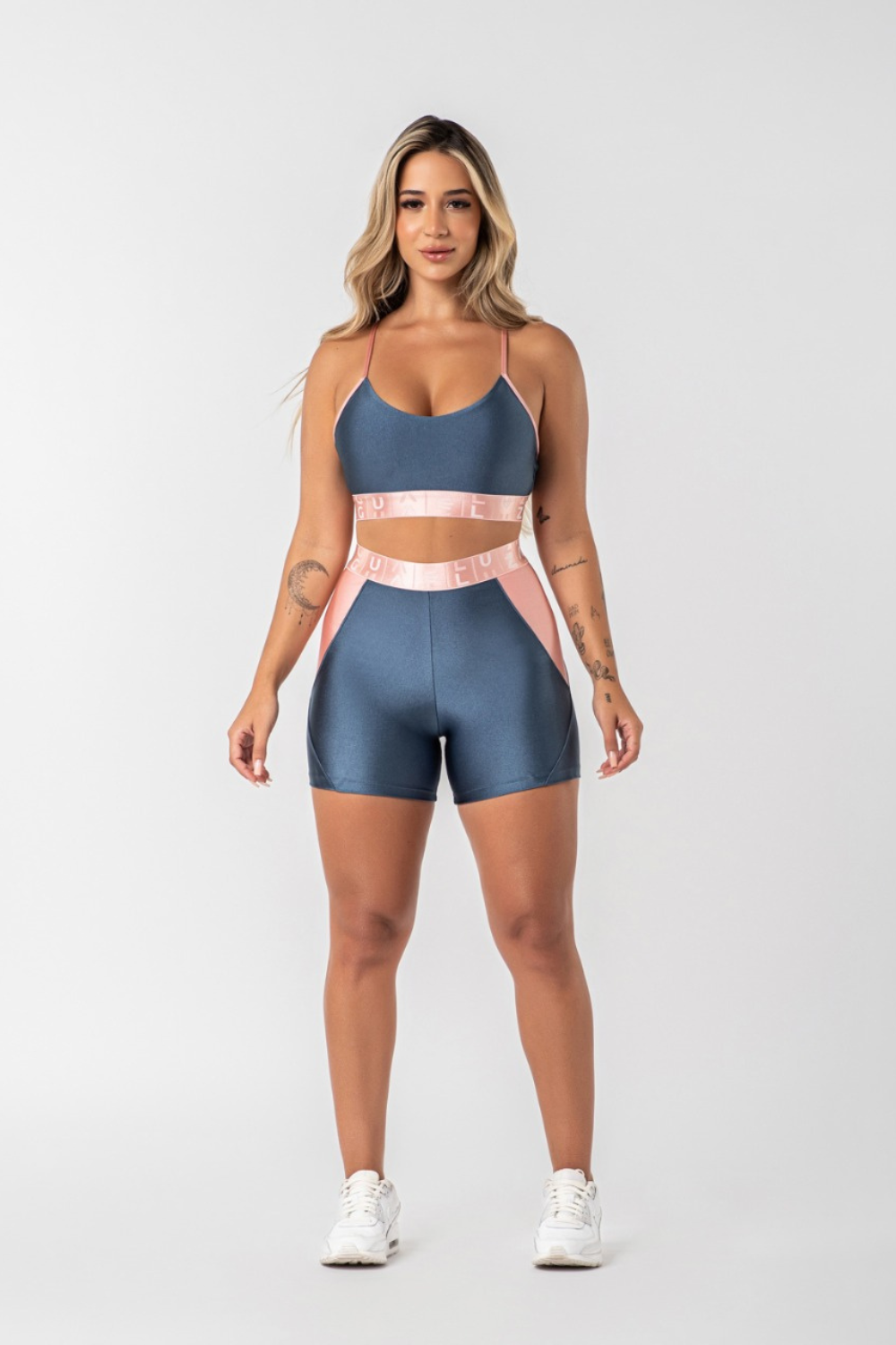 Short poliamida azul porcelana com elástico ♡Ref.: 832