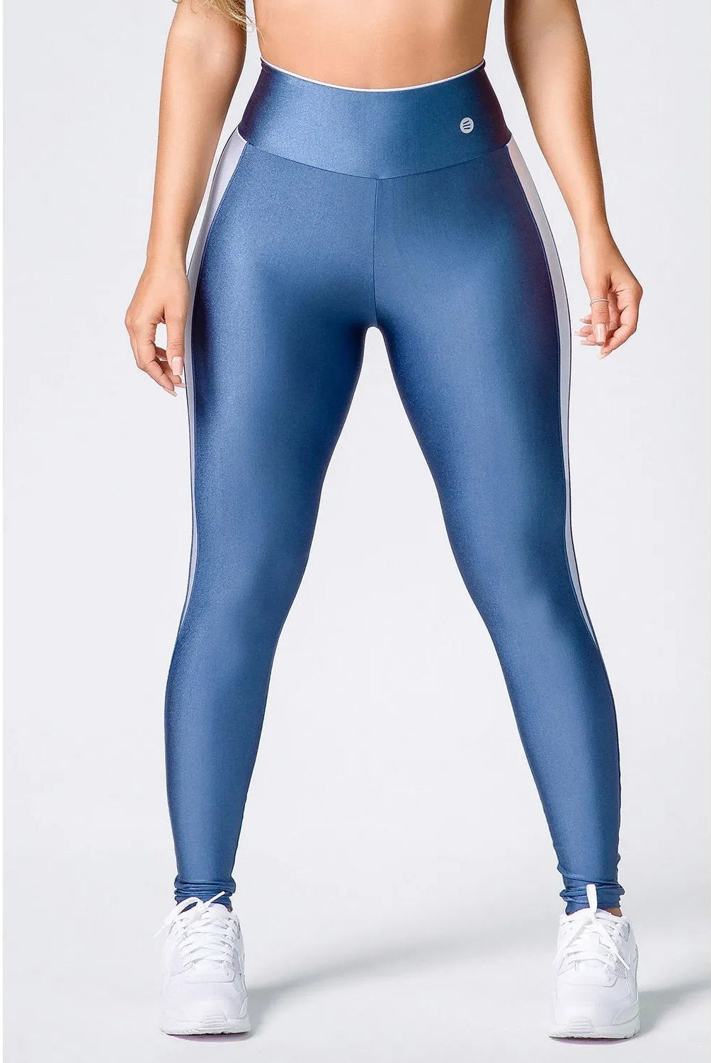 Calça legging poliamida azul porcelana com contorno prata feminina ♡Ref.: 479