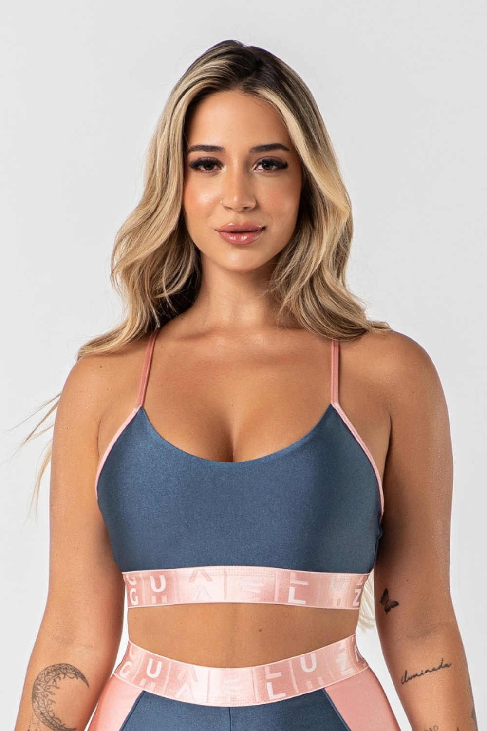 Top camiseta poliamida azul porcelana com elástico ♡Ref.: 830
