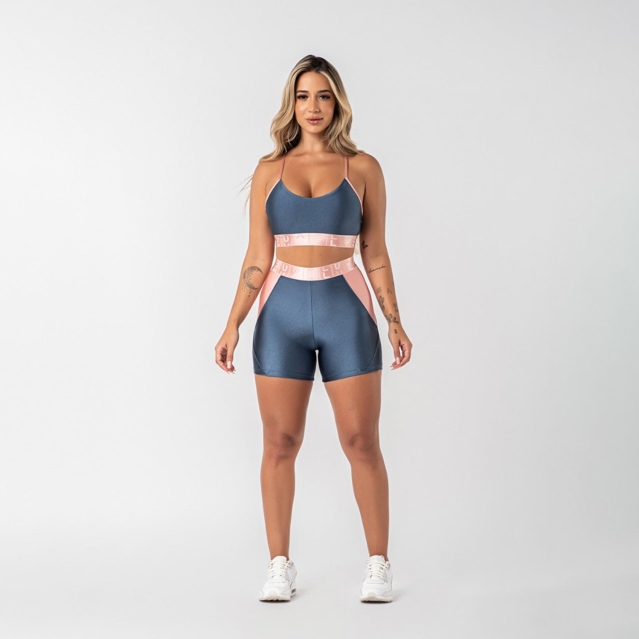 Top camiseta poliamida azul porcelana com elástico ♡Ref.: 830