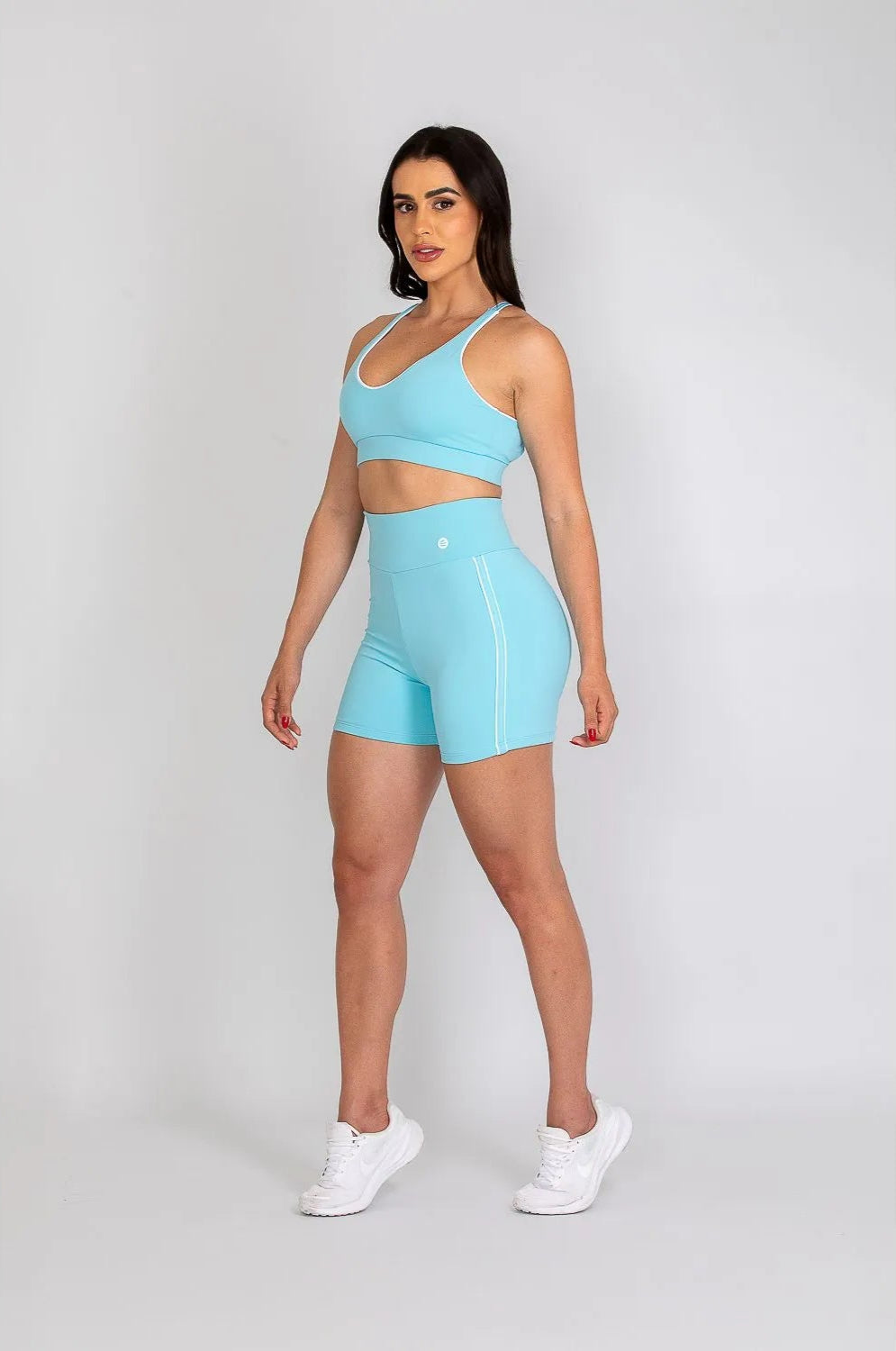 Short poliamida Adaptiv azul pastel com detalhe branco ♡Ref.: 248