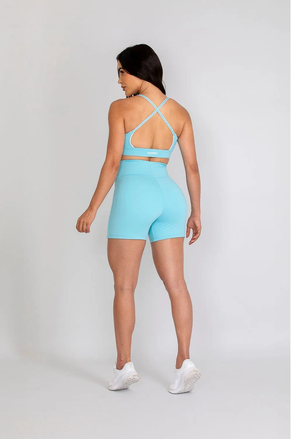 Short poliamida Adaptiv azul pastel com detalhe branco ♡Ref.: 248
