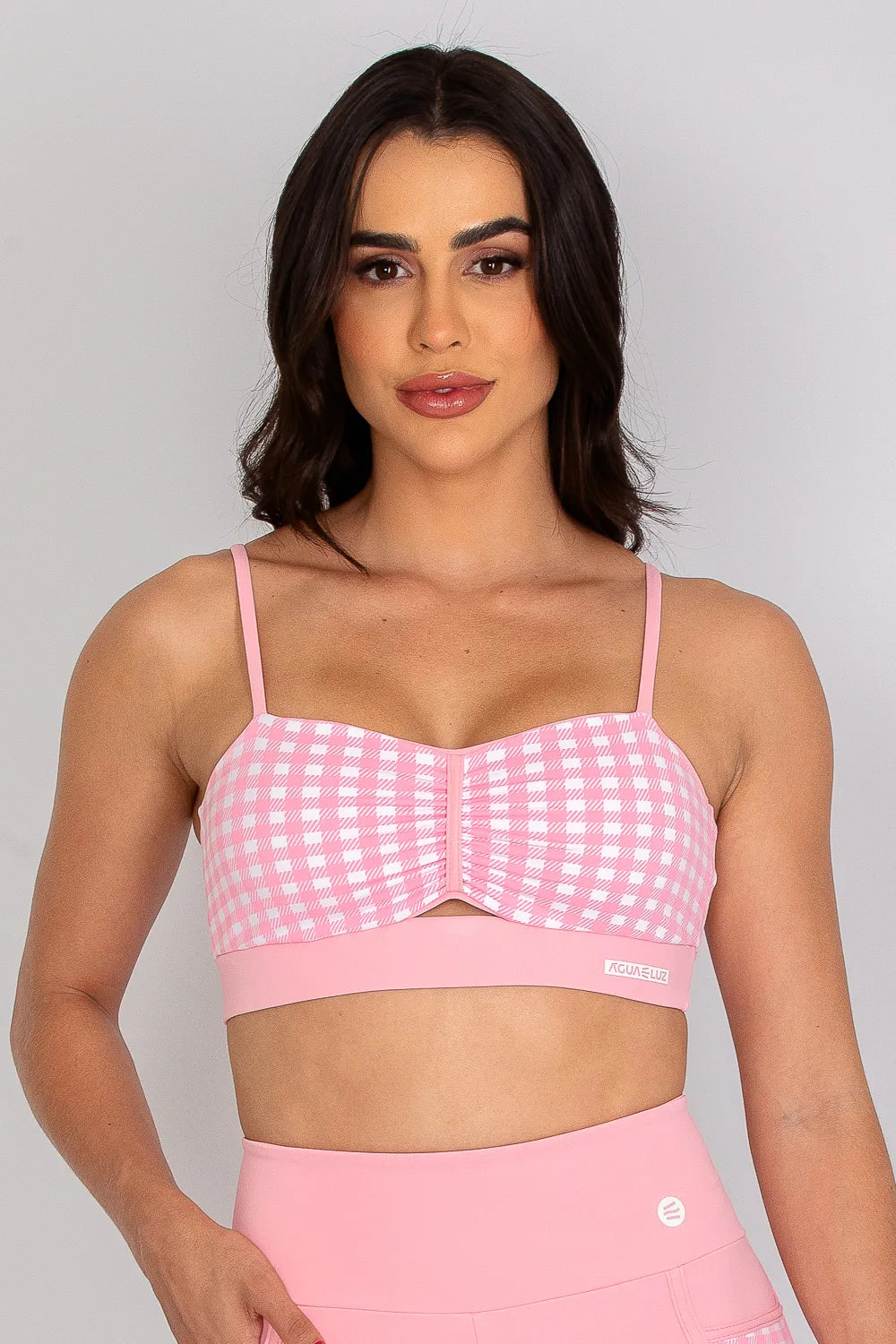Top franzido poliamida Adaptiv rosa bebê xadrez ♡Ref.: 241