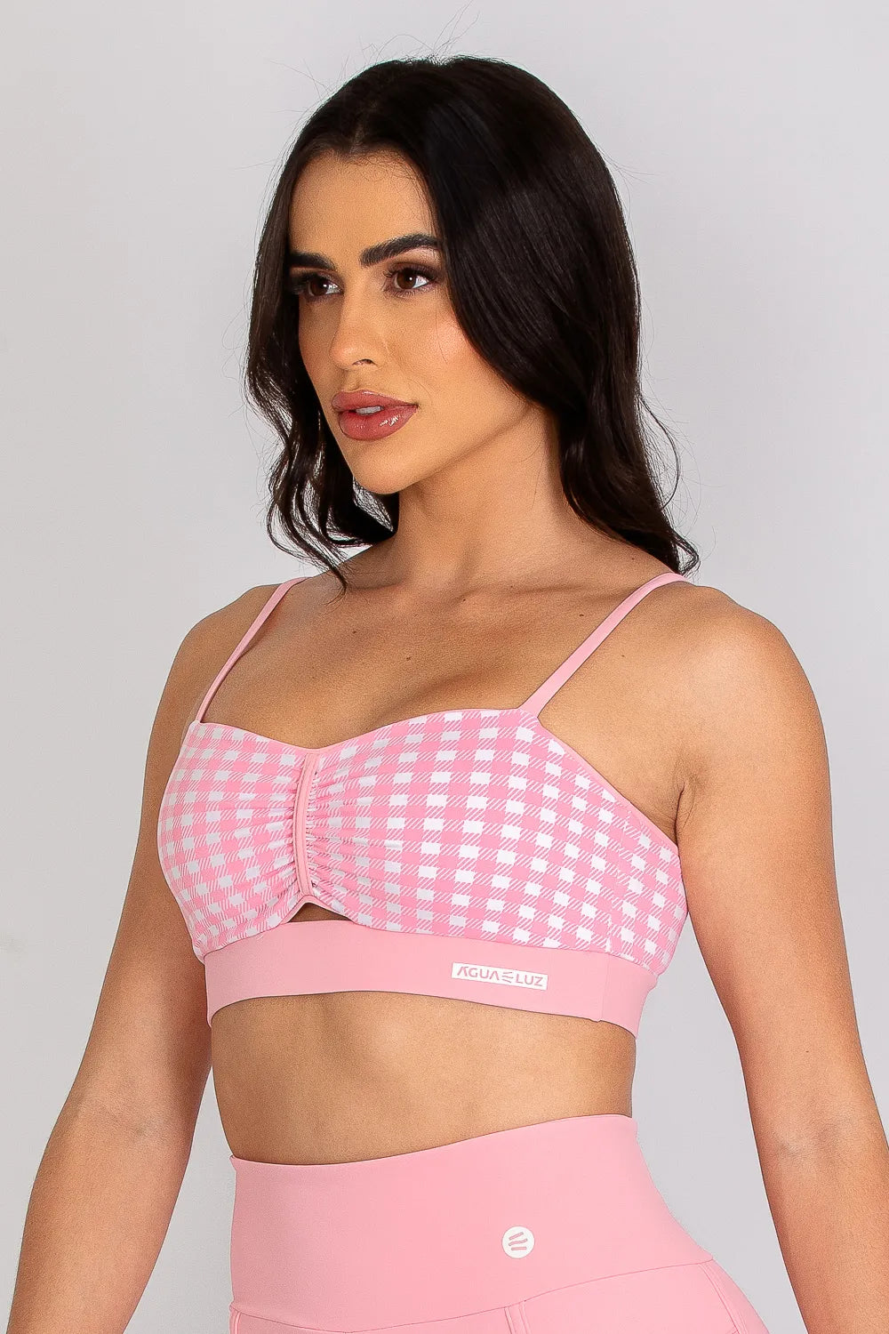 Top franzido poliamida Adaptiv rosa bebê xadrez ♡Ref.: 241