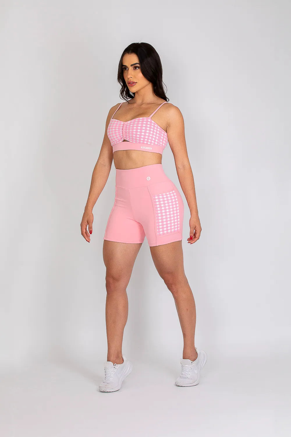 Top franzido poliamida Adaptiv rosa bebê xadrez ♡Ref.: 241