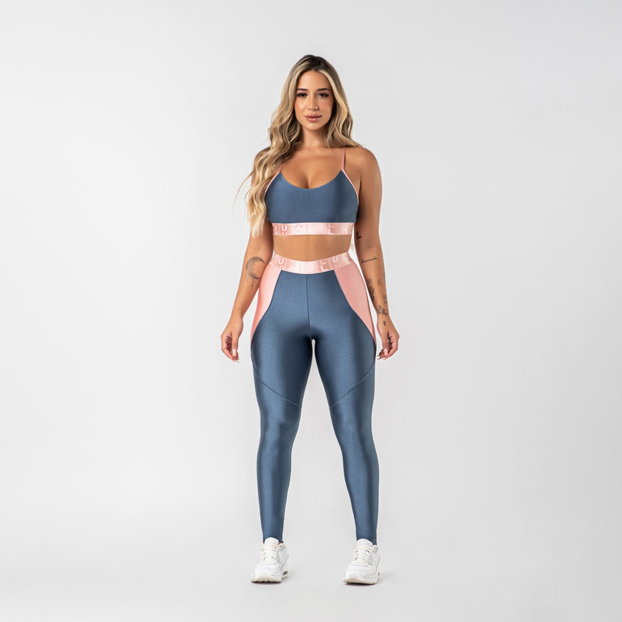Calça legging poliamida azul porcelana com elástico ♡Ref.: 831
