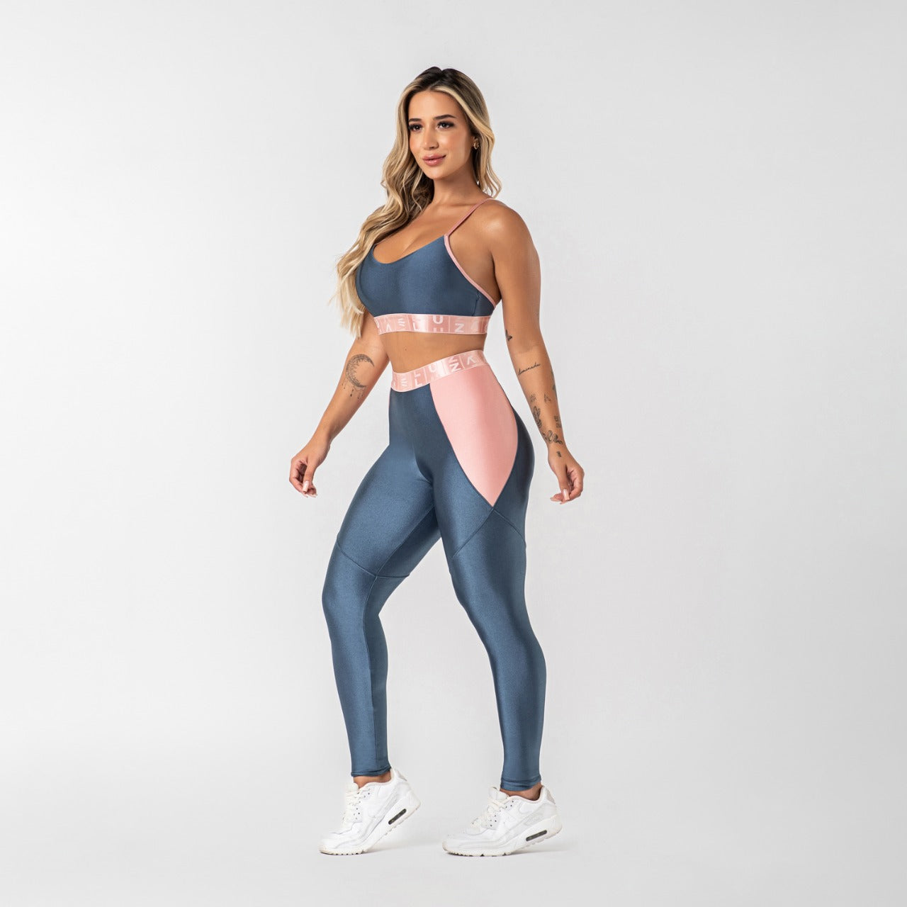 Calça legging poliamida azul porcelana com elástico ♡Ref.: 831